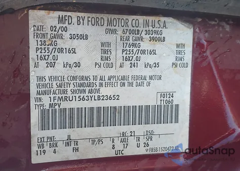 2000 Ford Expedition Xlt from USA, damaged, VIN 1FMRU1563YLB23652